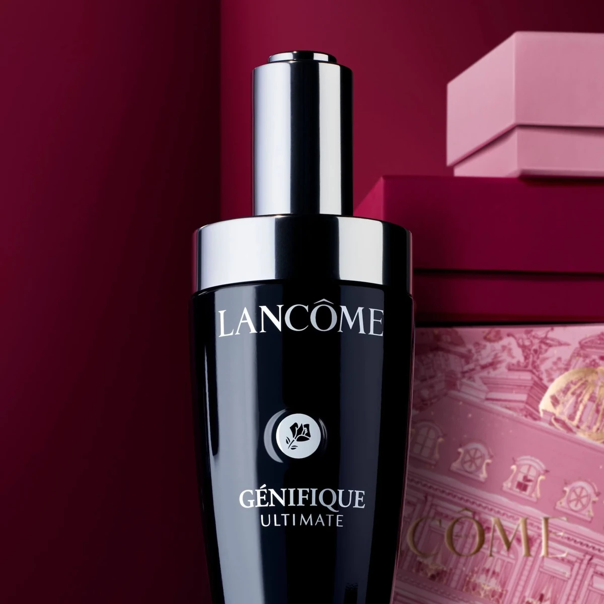 Lancôme Génifique Ultimate serum in its original black branded bottle