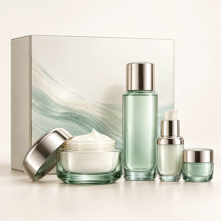 AI-generated illustration of La Mer The Glowing Energy Collection; actual packaging may differ.