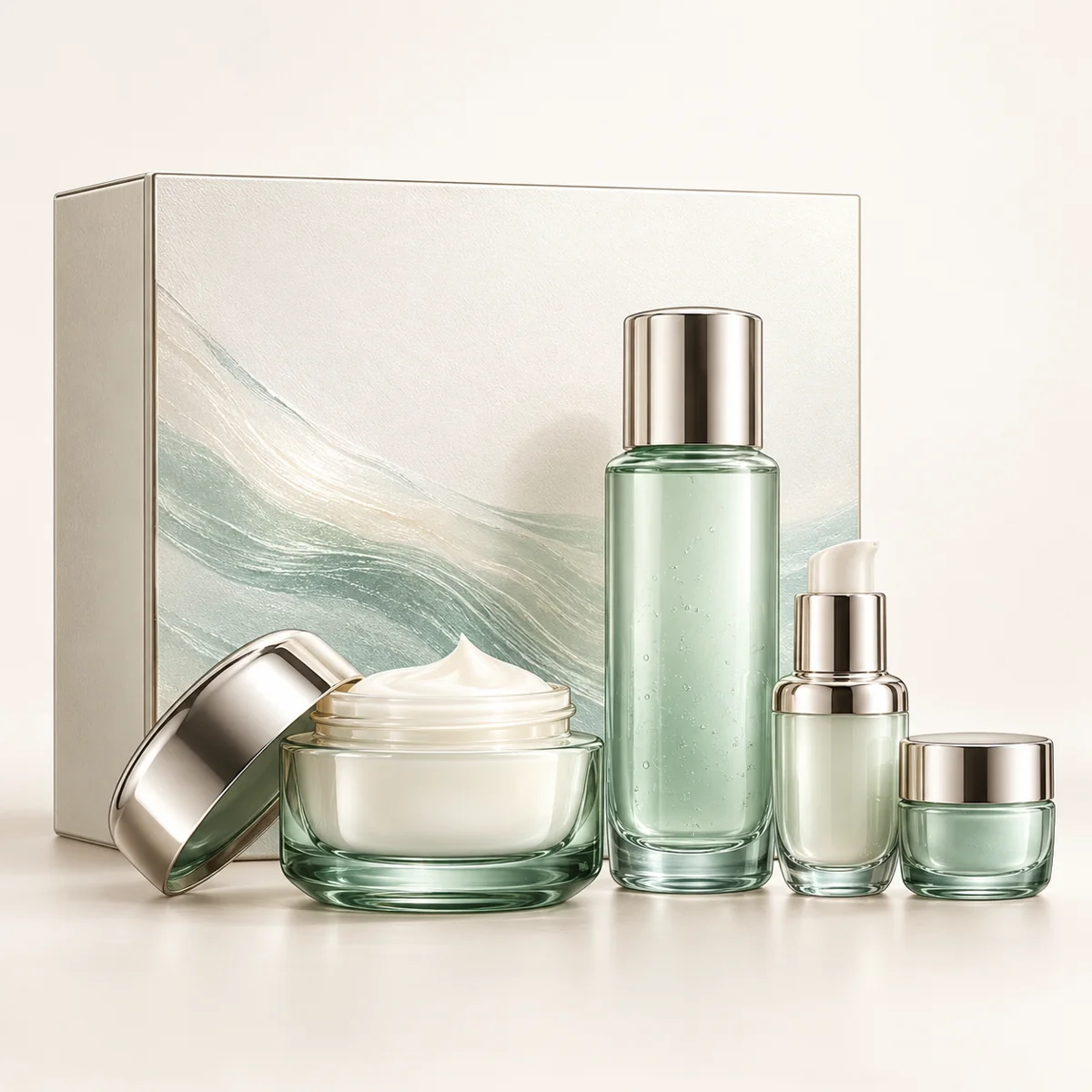 AI-generated illustration of La Mer The Glowing Energy Collection; actual packaging may differ.