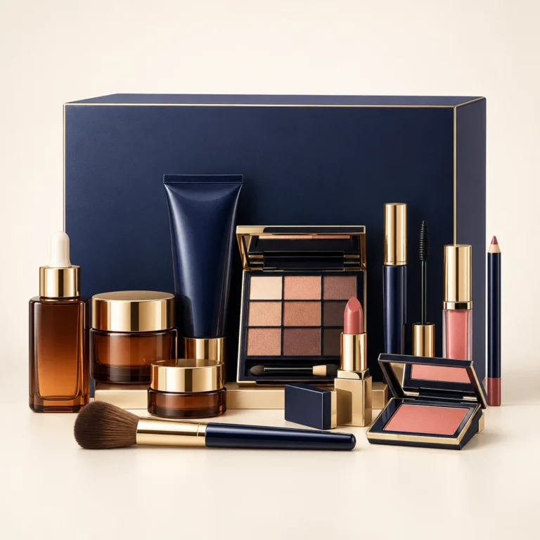 AI-generated illustration of Estée Lauder 12-Piece Holiday Blockbuster 9 Full Sizes More Makeup Gift Set; actual packaging may differ.