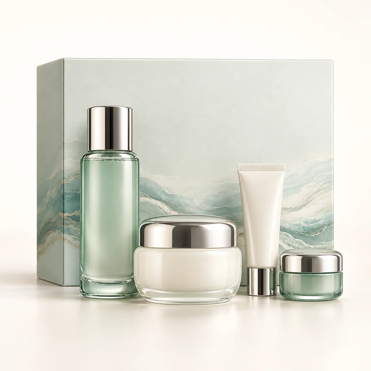 AI-generated illustration of La Mer The Head-to-Toe Glow Set; actual packaging may differ.
