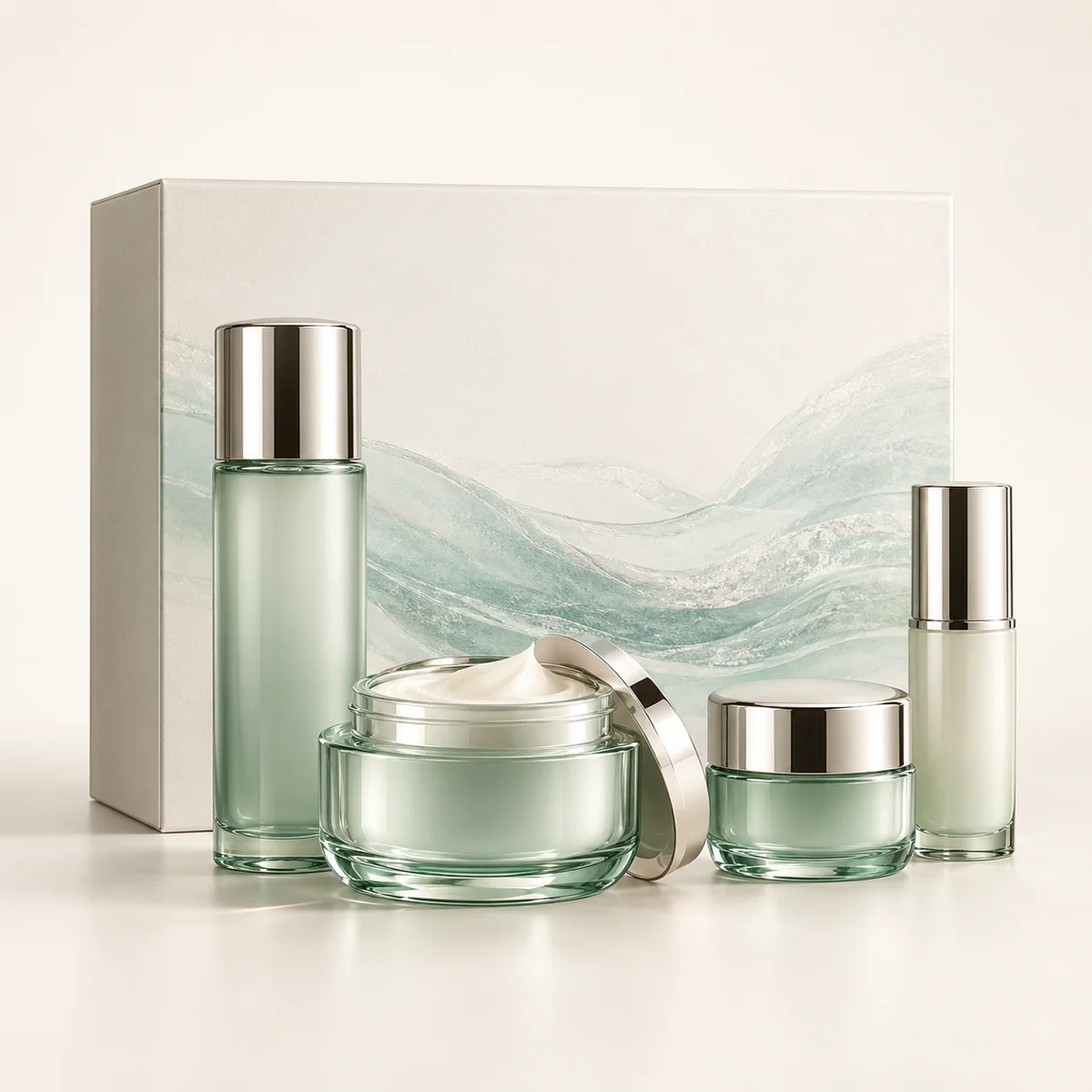 AI-generated illustration of La Mer The Radiant Hydration Collection; actual packaging may differ.