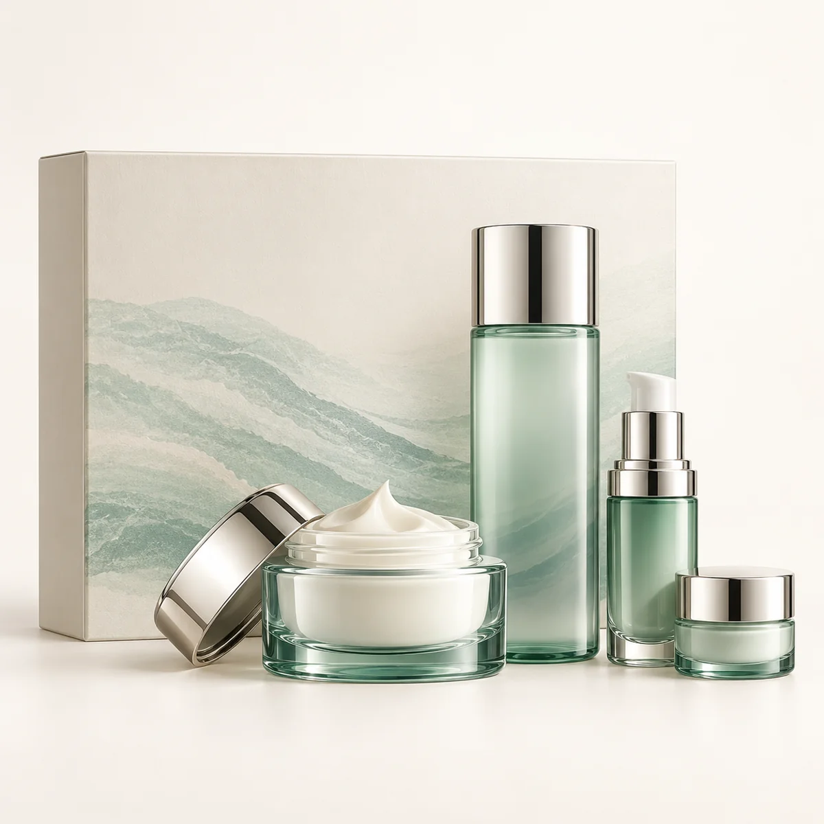 AI-generated illustration of La Mer Bespoke Moisture Sets; actual packaging may differ.