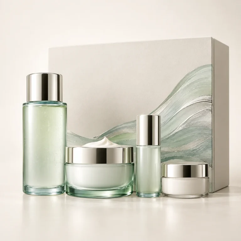 AI-generated illustration of La Mer The Mini Miracle Broth™ Glow Collection; actual packaging may differ.