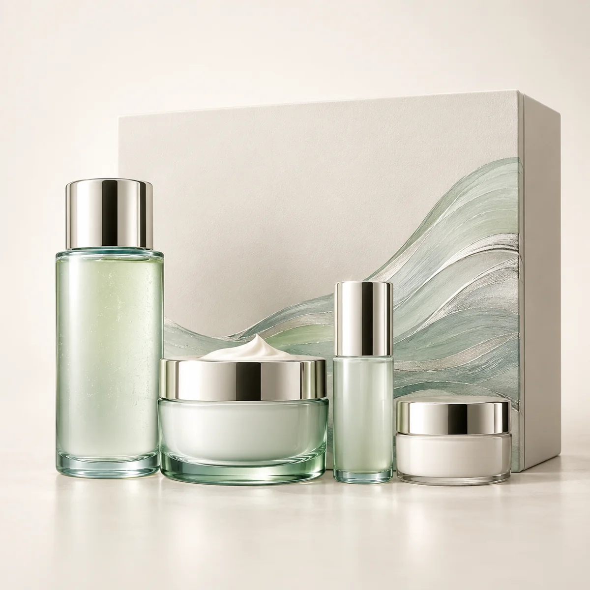 AI-generated illustration of La Mer The Mini Miracle Broth™ Glow Collection; actual packaging may differ.
