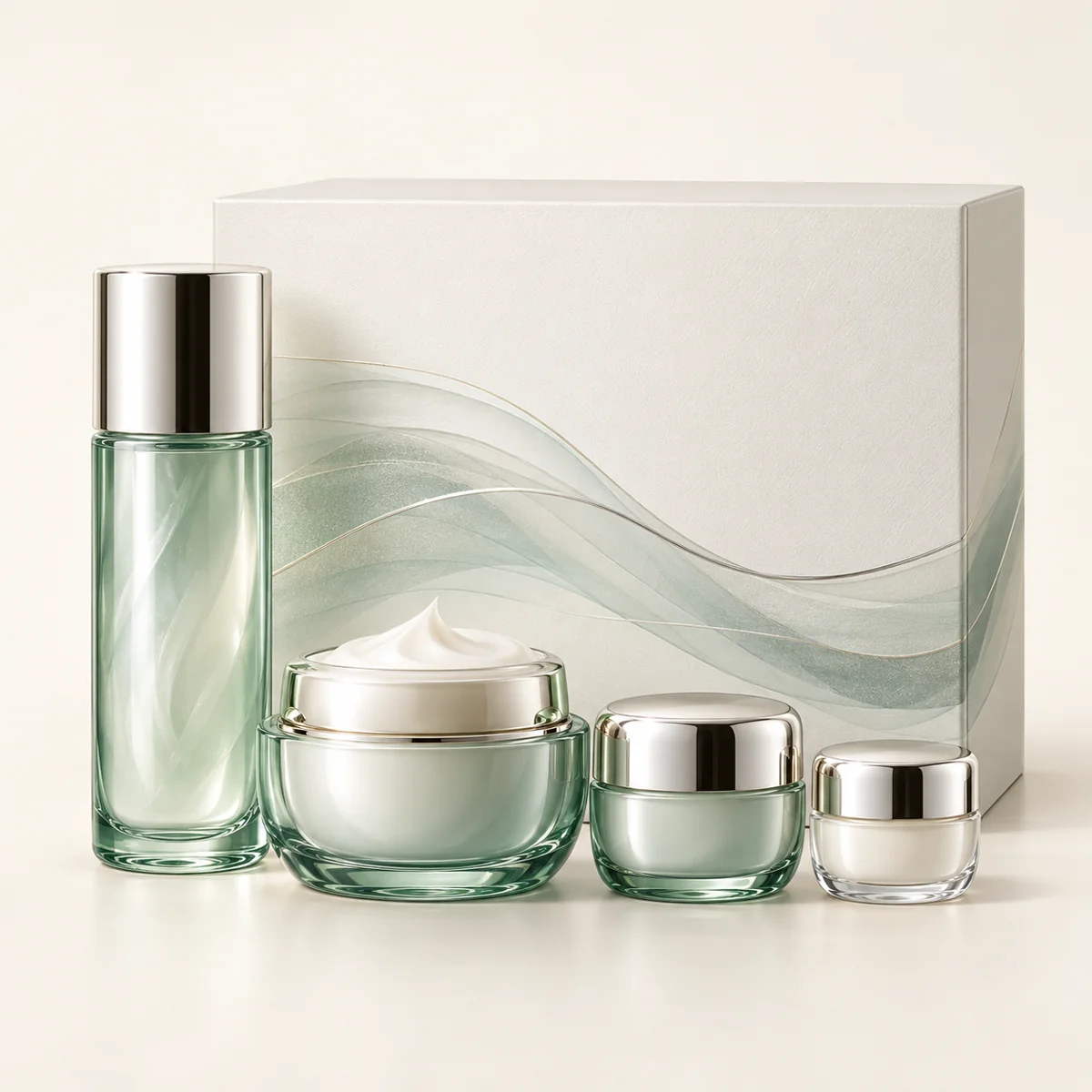 AI-generated illustration of La Mer The Renewed and Illuminated Collection; actual packaging may differ.