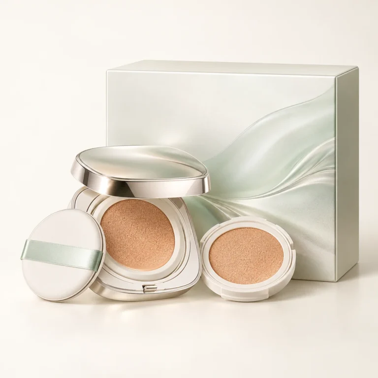 AI-generated illustration of La Mer The Luminous Lifting Cushion Foundation SPF 20 Set With Refill; actual packaging may differ.